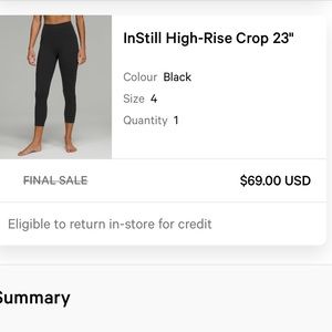 COPY - NWOT! Size 4, 23” Lululemon leggings!